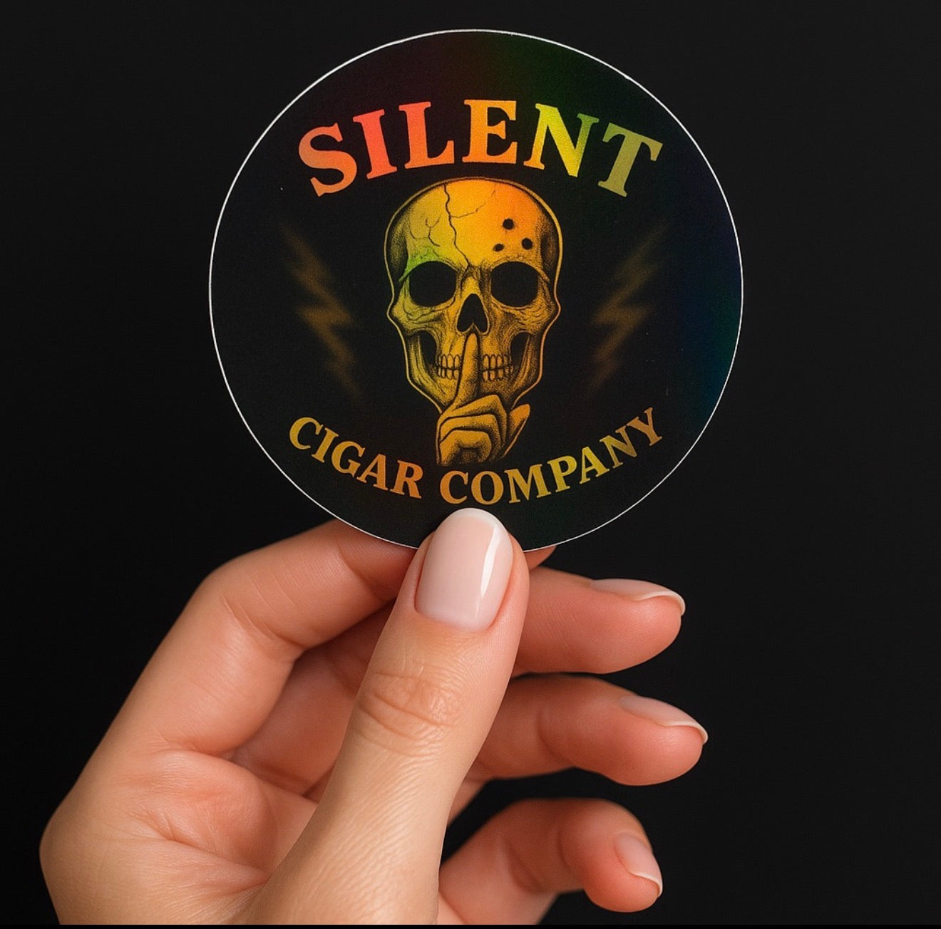 Silent Cigar Holographic Sticker 2x2